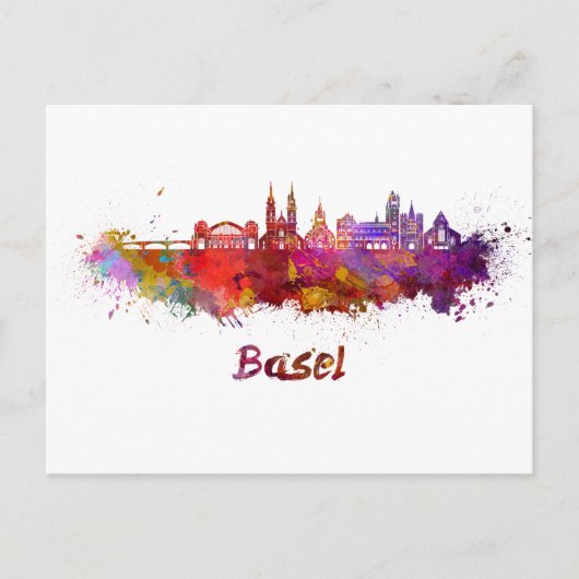 Basel skyline in watercolor briefkaart (Voorkant)