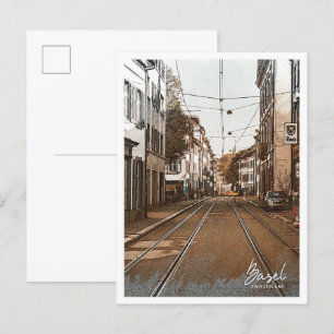 Basel Zwitserland Mooie kleur schetsstad Briefkaart