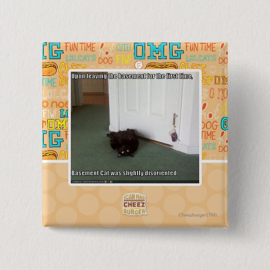 Basement Cat, enigszins gedesoriënteerd Vierkante Button 5,1 Cm (Voorkant)