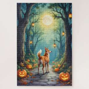 Basenji Betoverd Bos Halloween Kunstwerk Legpuzzel