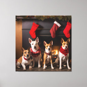 Basenji bij de Haard Kerstmis Canvas Afdruk