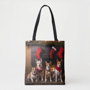 Basenji bij de Haard Kerstmis Draagtas