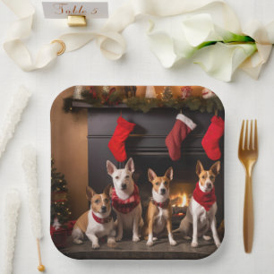 Basenji bij de Haard Kerstmis Papieren Bordje