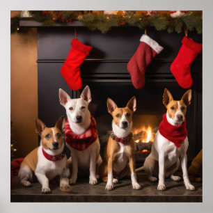 Basenji bij de Haard Kerstmis Poster