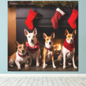Basenji bij de open haard Kerstmis Canvas Afdruk (Insitu (Houten vloer))