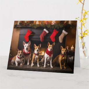 Basenji bij de open haard Kerstmis Kaart