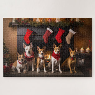 Basenji bij de open haard Kerstmis Legpuzzel