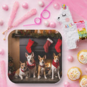 Basenji bij de open haard Kerstmis Papieren Bordje (Feest)