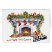 Basenji Chien attendant Père Noël Cheminée de Noël (Devant horizontal)