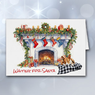 Basenji Chien attendant Père Noël Cheminée de Noël