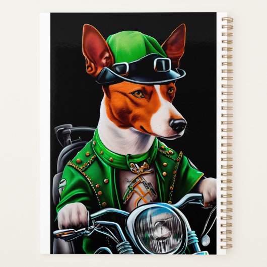 Basenji Chien conduisant vélo St. Patrick's Day (Dos)