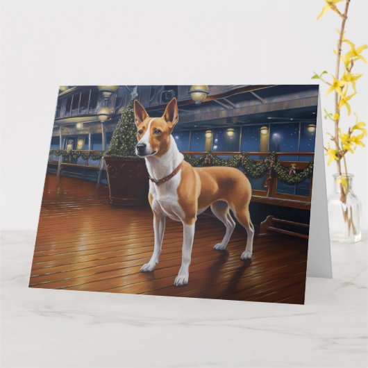 Basenji Christmas Cruise: Pawsome Holiday Delight Kaart (Gele Bloem)