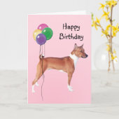 Basenji, de Ballons van de Verjaardag Kaart (Gele Bloem)
