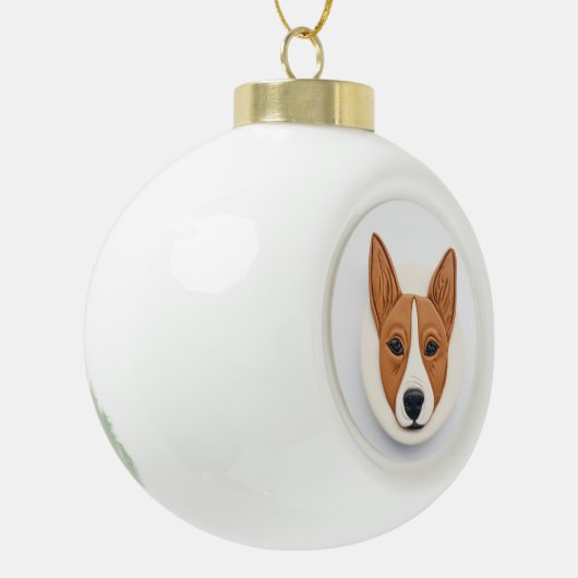 Basenji Dog 3D geïnspireerd Keramische Bal Ornament (Links)