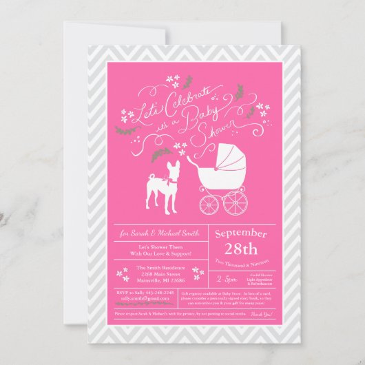 Basenji Dog Baby shower Girl Pink Kaart (Voorkant)