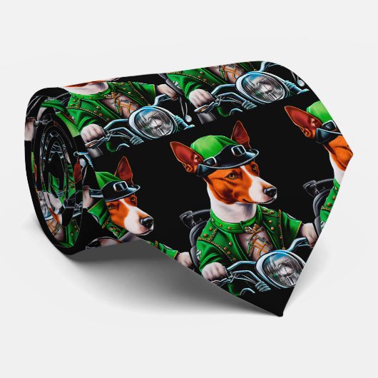 Basenji Dog fiets St. Patrick's Day Stropdas (Opgerold)