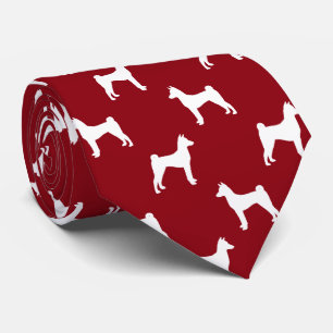 Basenji Dog Silhouettes Pattern Red en White Stropdas