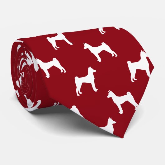 Basenji Dog Silhouettes Pattern Red en White Stropdas (Opgerold)