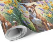 Basenji Dog Spring Bloemen Schilderen Cadeaupapier (Rol Hoek)
