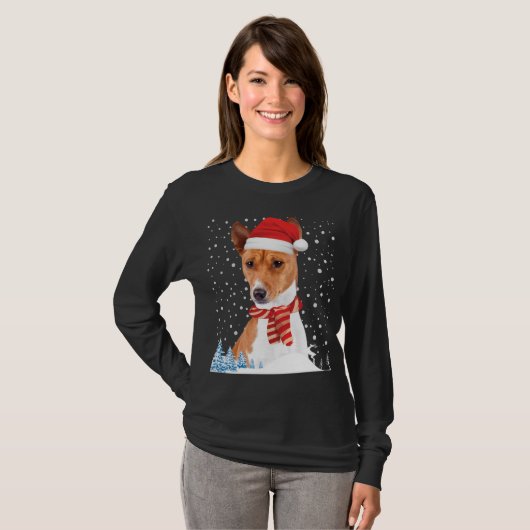 Basenji Dog Ugly KerstSweater Santa Hat Funny T-shirt (Voorkant volledig)