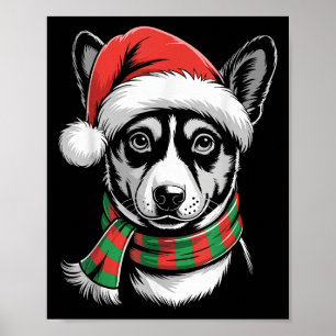 Basenji Dog Xmas Santa Hat Sjaal Kerstkostuum Poster
