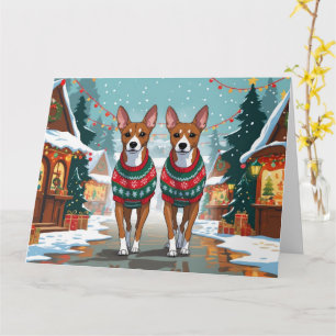 Basenji Dogs Kerstmis Sneeuw Vakantie Kaart