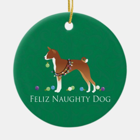 Basenji Feliz Naughty Dog Kerstmis Keramisch Ornament (Voorkant)