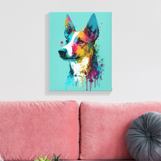 Basenji - Graffiti Neon Ink Splash Canvas Afdruk (Insitu (Woonkamer))