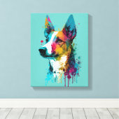 Basenji - Graffiti Neon Ink Splash Canvas Afdruk (Insitu (Houten vloer))