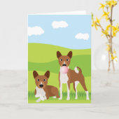 Basenji Hond Dier Bubble Gum Kaart (Gele Bloem)
