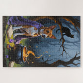 Basenji Hond grillig Halloween schilderij Legpuzzel (Horizontaal)