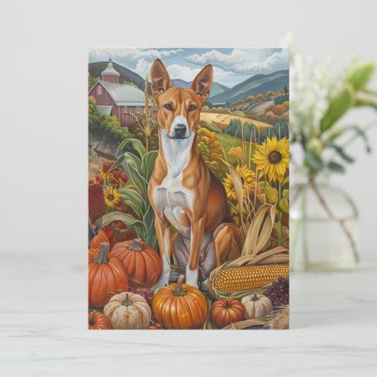 Basenji-hond herfst oogst Thanksgiving Feestdagenkaart (Staand voorkant)