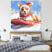Basenji Hond in Sledge Laat het Sneeuw Kerstmis Canvas Afdruk (Insitu (Slaapkamer))