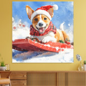 Basenji Hond in Sledge Laat het Sneeuw Kerstmis Canvas Afdruk (Insitu (Woonkamer))