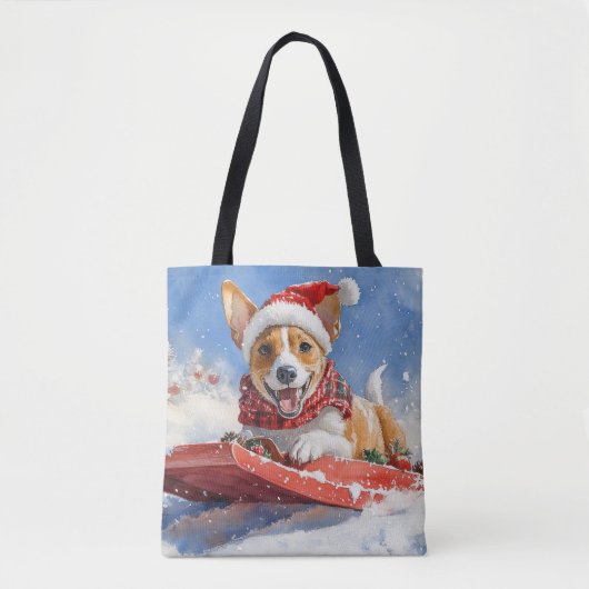 Basenji Hond in Sledge Laat het Sneeuw Kerstmis Draagtas (Voorkant)