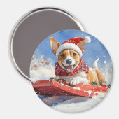 Basenji Hond in Sledge Laat het Sneeuw Kerstmis Magneet (Voorkant / Achterkant)