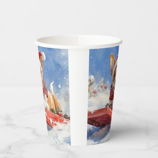 Basenji Hond in Sledge Laat het Sneeuw Kerstmis Papieren Bekers (Links)