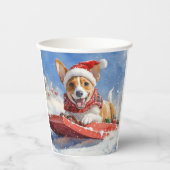 Basenji Hond in Sledge Laat het Sneeuw Kerstmis Papieren Bekers (Voorkant)