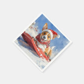 Basenji Hond in Sledge Laat het Sneeuw Kerstmis Servet (Hoek)