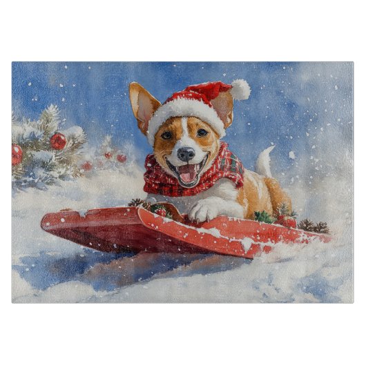 Basenji Hond in Sledge Laat het Sneeuw Kerstmis Snijplank (Voorkant)