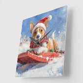 Basenji Hond in Sledge Laat het Sneeuw Kerstmis Vierkante Klok (Hoek)