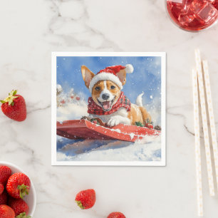 Basenji-hond in slee Laat het sneeuwen Kerstmis Servet