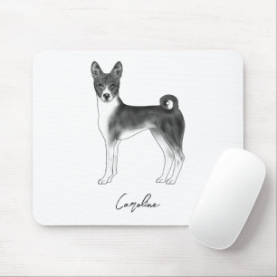 Basenji-hond in zwart en wit met aangepaste naam muismat