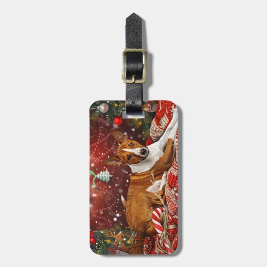 Basenji Hond Kerstfeest Bagagelabel (Voorkant verticaal)