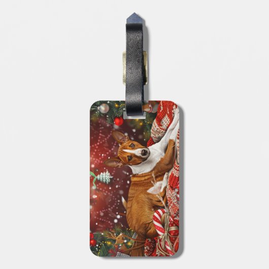 Basenji Hond Kerstfeest Bagagelabel (Achterkant verticaal)