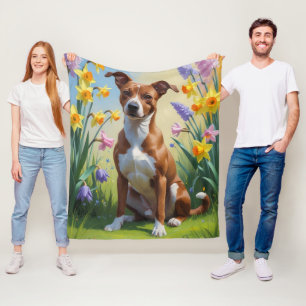 Basenji-hond lente bloemen schilderij fleece deken