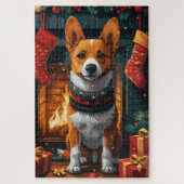 Basenji hond met kerstcadeaus open haard legpuzzel (Verticaal)