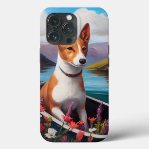 Basenji-hond op een peddel: Een landschappelijk av iPhone 13 Pro Hoesje