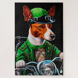 Basenji-hond rijdt op fiets St. Patrick's Day Legpuzzel