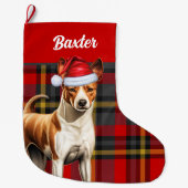 Basenji Hond Rood en Groen Gespeeld met Naam Grote Kerstsok (Voorkant)